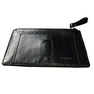 Lodis Black Leather Zippered Coin/Credit Card Holder & ID Case Classic Travel